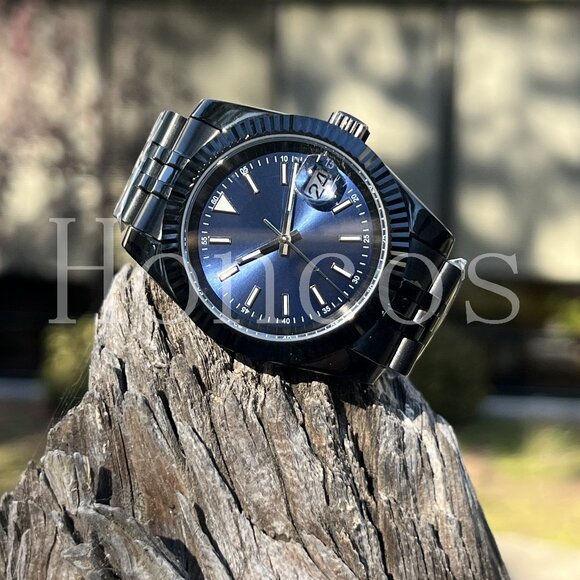 DIY Custom Made DJ MODS Watch NH35 Automatic Movement Blue Jubilee Band Black